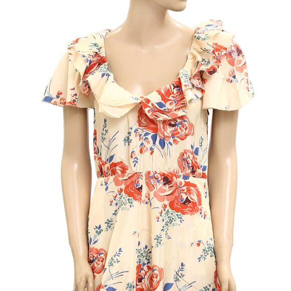 The Great Floral Printed Midi Dress Buttondown Ruffle Silk Resort S-1 New 279907 - Picture 2 of 5